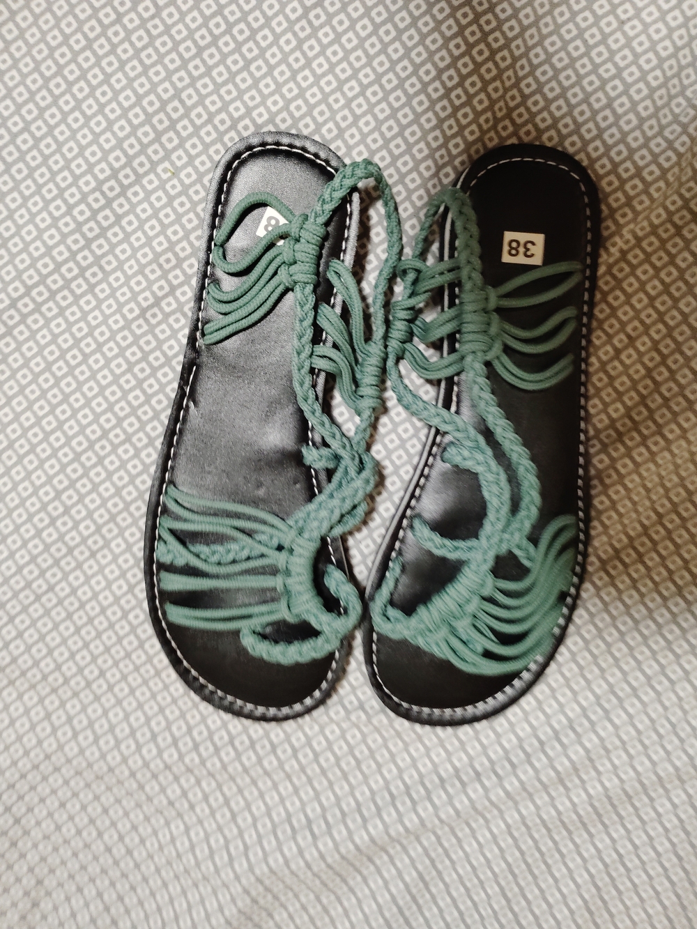 Braided Green Strap Slide Sandals for Women